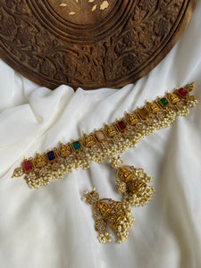 Navaratna Nagas stone necklace with Jhumkas