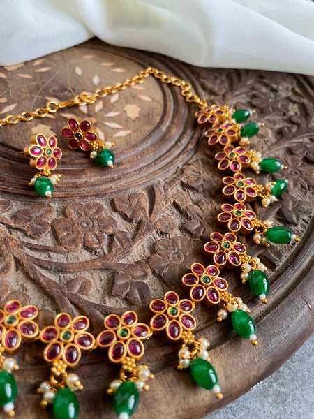 Ruby flower necklace with studs