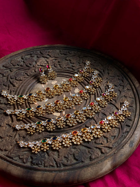 Navaratna flower drop necklace ( in 2 styles)