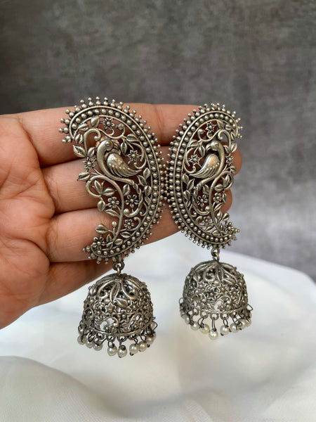 Oxidised parrot ear cuff Jhumkas