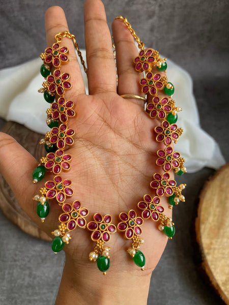 Ruby flower necklace with studs