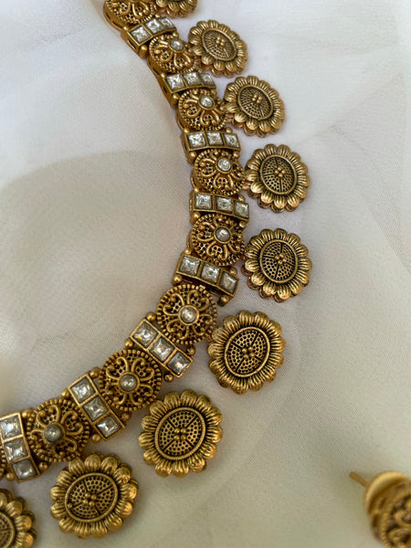 Antique Kundan necklace with Jhumkas