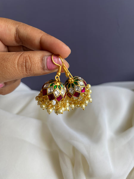 Kundan hook Jhumkas with pearl work
