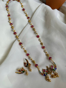Kundan bird Lakshmi pendant in maala with studs