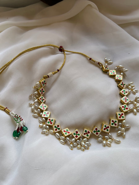 Kundan meenakari necklace with studs