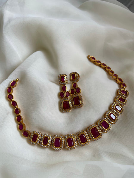 Ruby green necklace with ad stone border