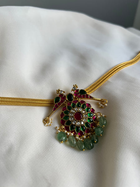 Double parrot Kundan flower tika/pendant