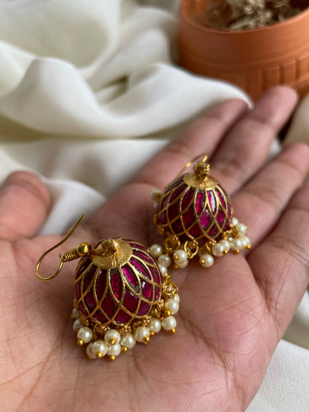 Kundan ruby Jhumkas in a hook