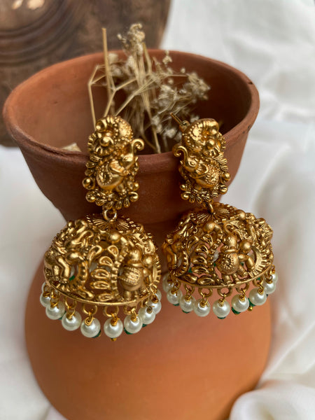 Temple jhumkas with elephant details