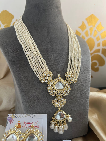 Kundan look alike Pearl haram with jumbo earrings