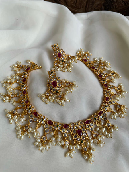 Oval ruby kemp necklace with pearls