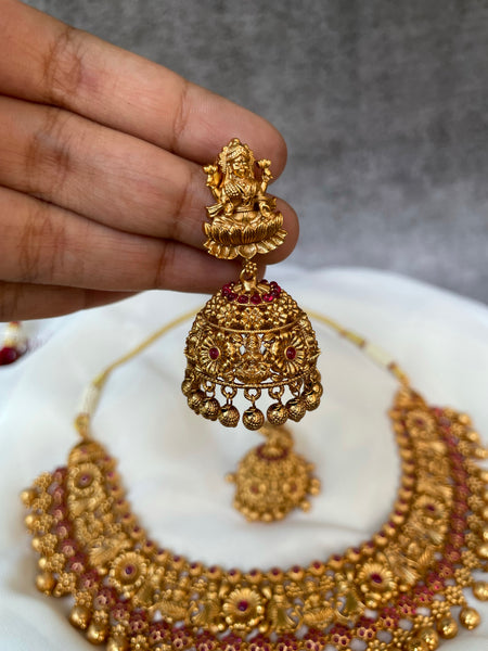 Lakshmi nrithya ruby necklace with Jhumkas