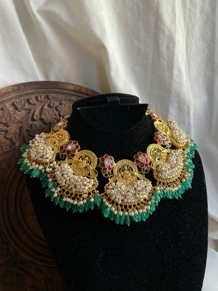 Kundan Lakshmi cluster bead necklace