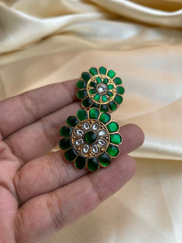 Jumbo emerald flower studs