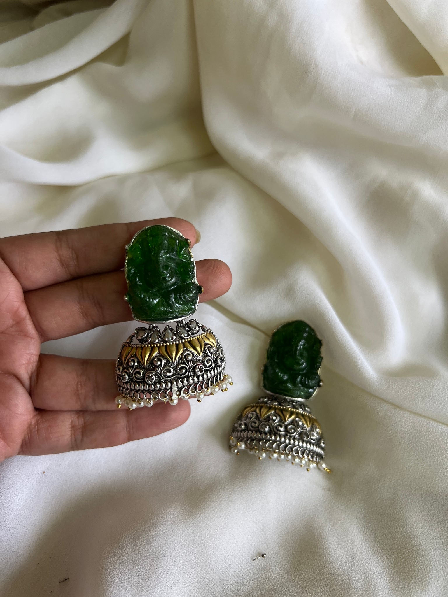 Carved Ganesha stone half Jhumkas