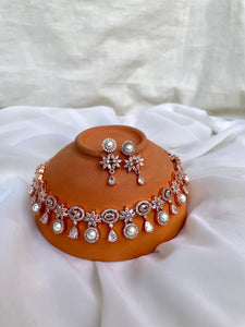 Rose polish Pearl necklace with earrings
