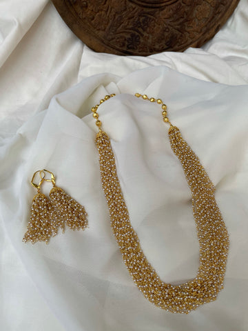 24 layer 2 mm Pearl cluster maala with earrings