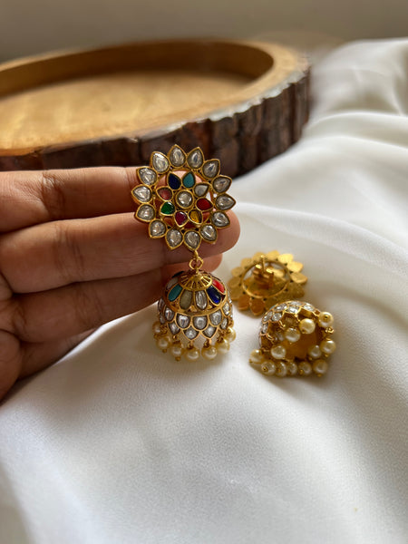 Kundan flower Jhumkas