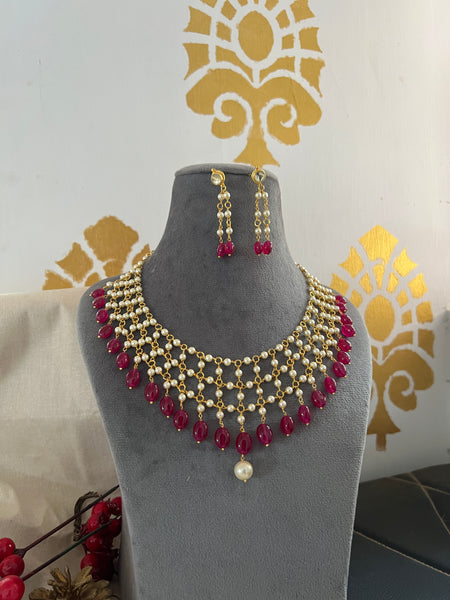 Ruby Jaali necklace with long studs