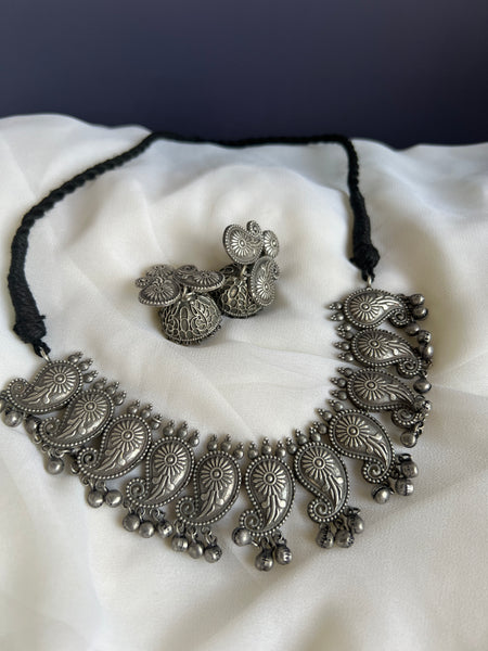 Oxidised manga necklace with jhumkas