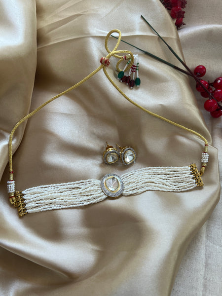 Statement Kundan like Pearl choker with studs