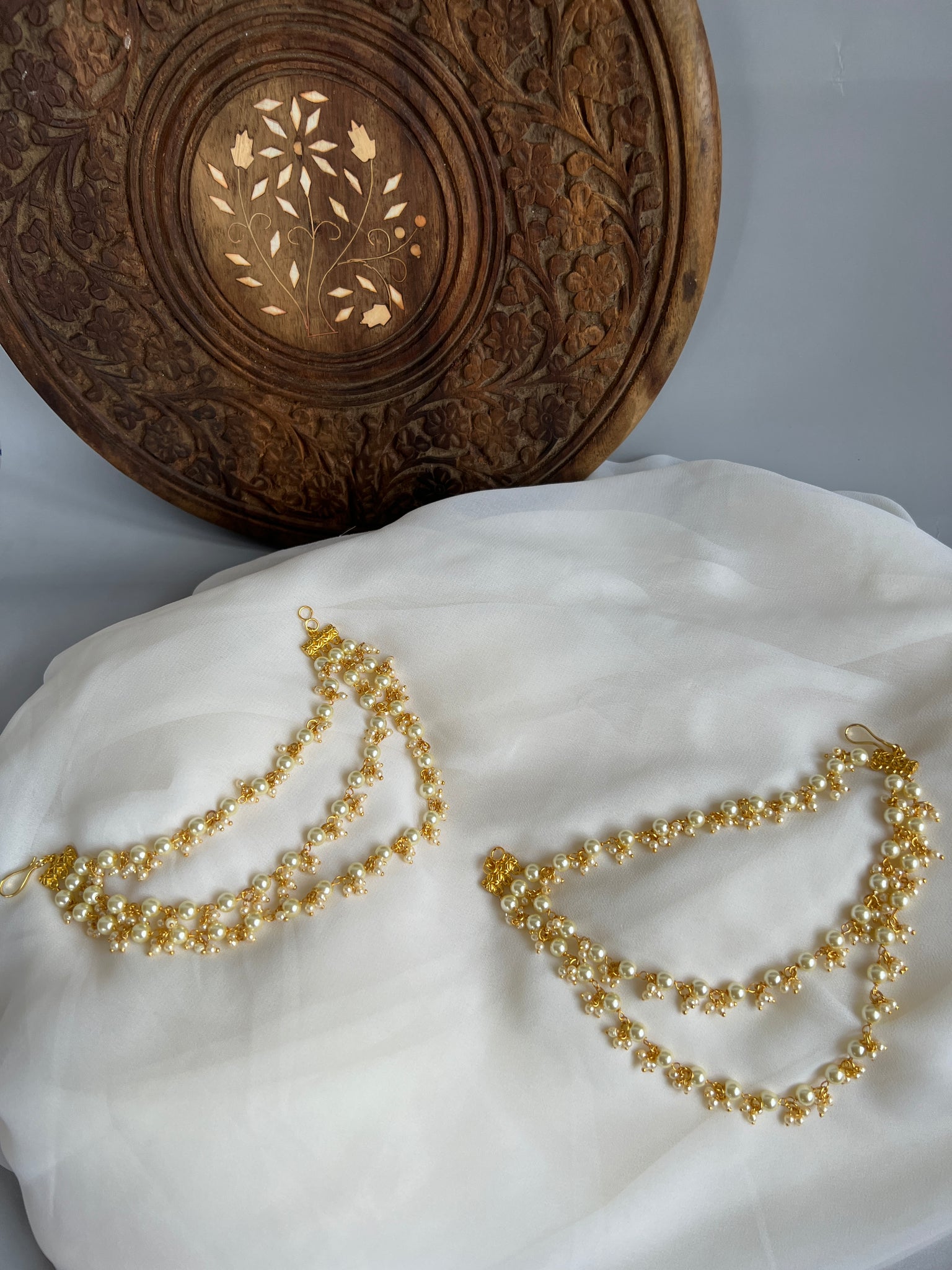 Pearl 3 line earrings chain