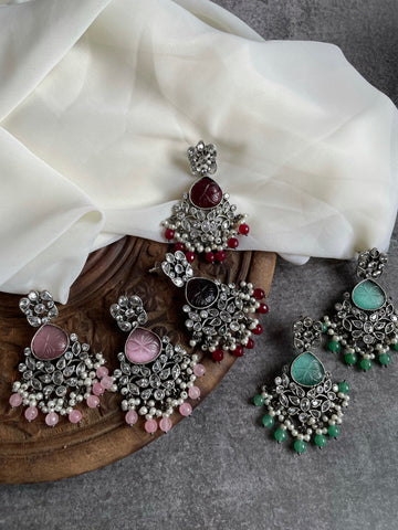 Oxidised carved stone Earrings