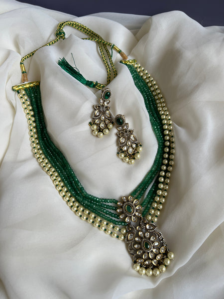 Victorian emerald pendant maala with earrings