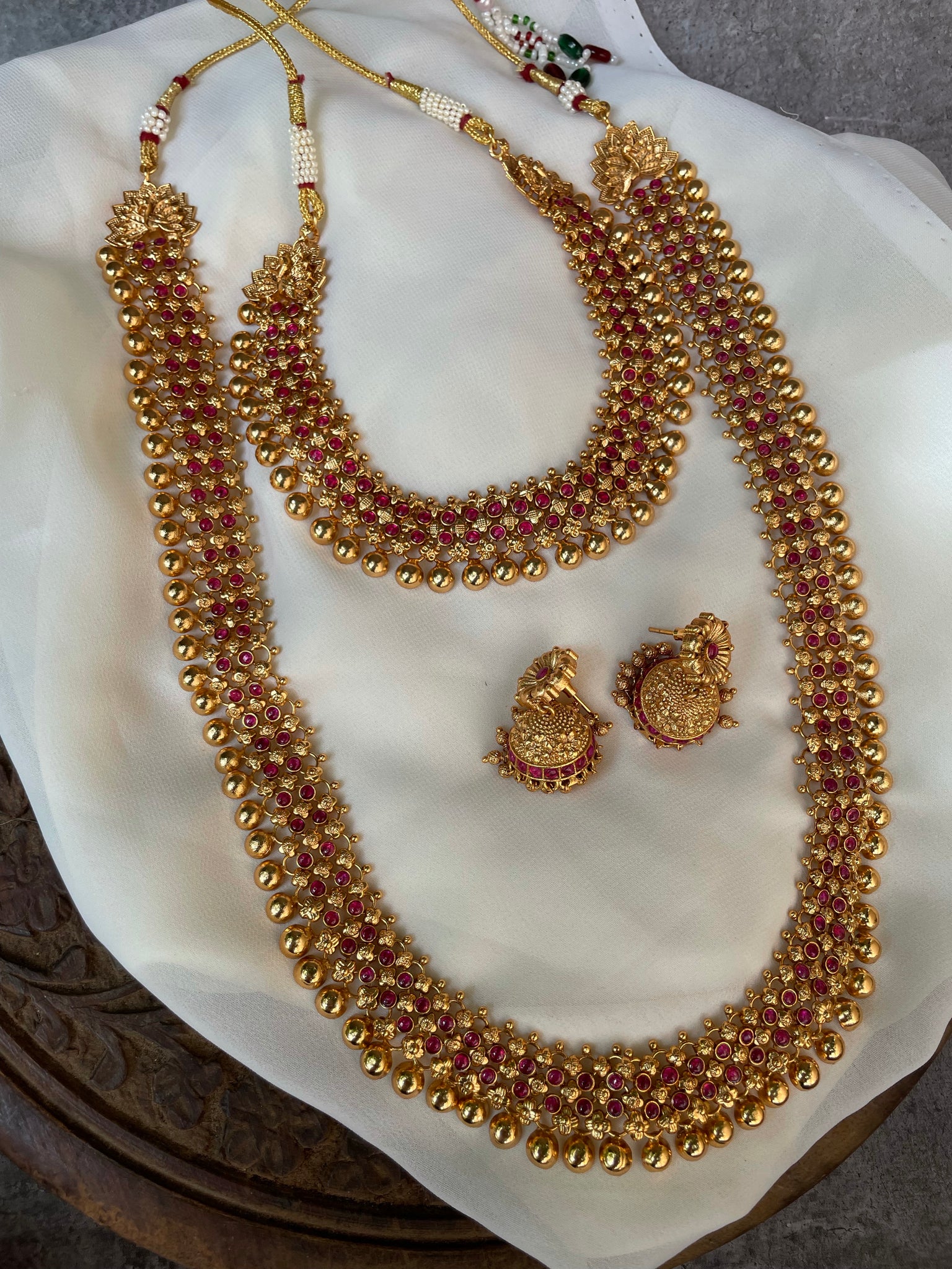 Gold like Ruby antique necklace with jhumkas
