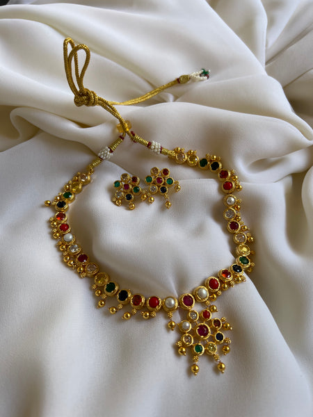 Navaratna ad flower necklace with studs