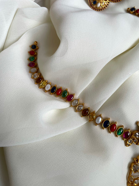 Navaratna attigai with cutwork pendant and studs