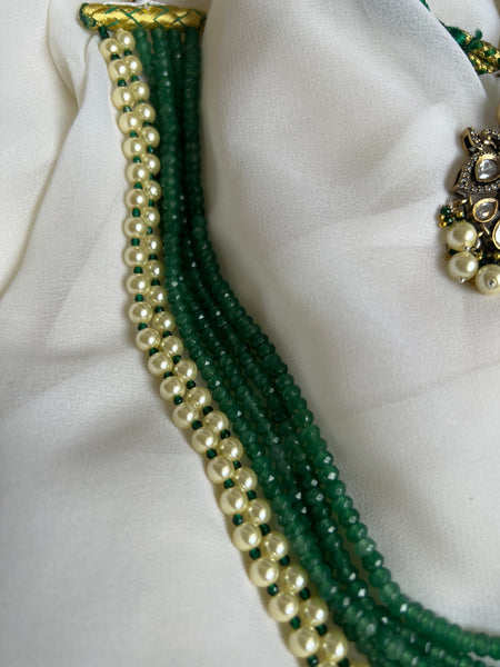 Victorian emerald pendant maala with earrings