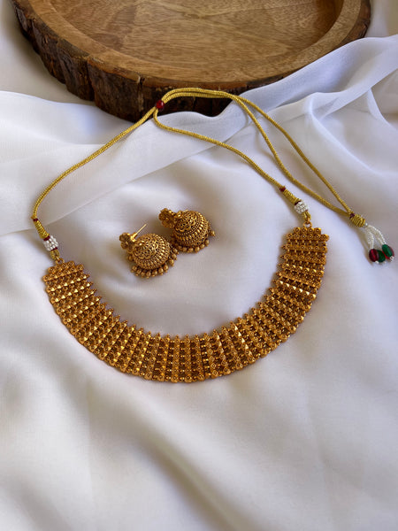 Matte designer necklace with Jhumkas