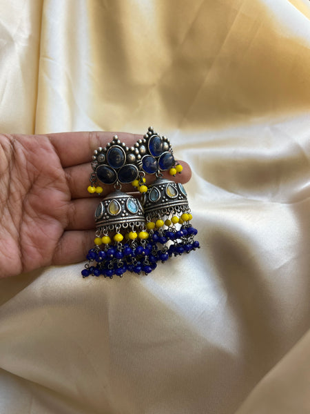 Colourful stone oxidised Jhumkas