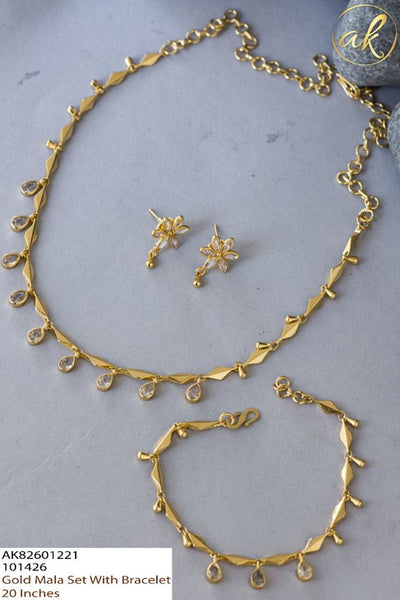 Stone drops necklace with studs and bracelet combo