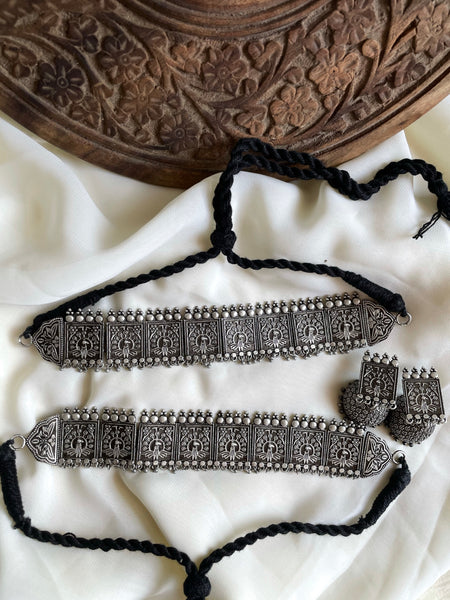 Pure silver look alike choker with jhumkas
