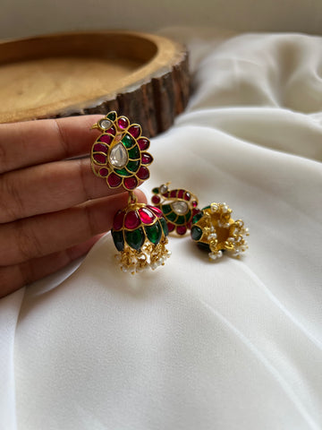 Kundan peacock jhumkas