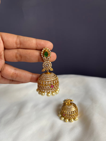 AD stone bridal Jhumkas