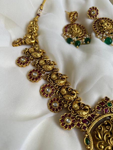 Reversible pendant antique peacock necklace with earrings