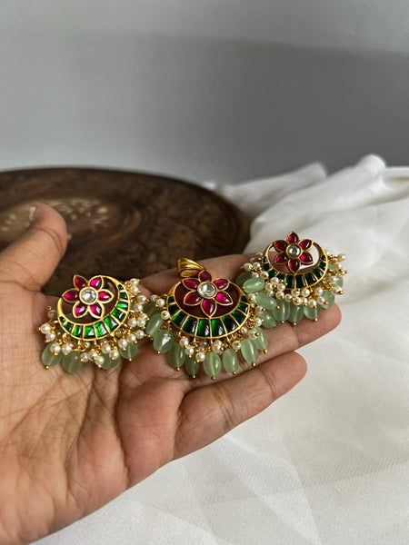 Kundan flower Chaandbalis with mint beads