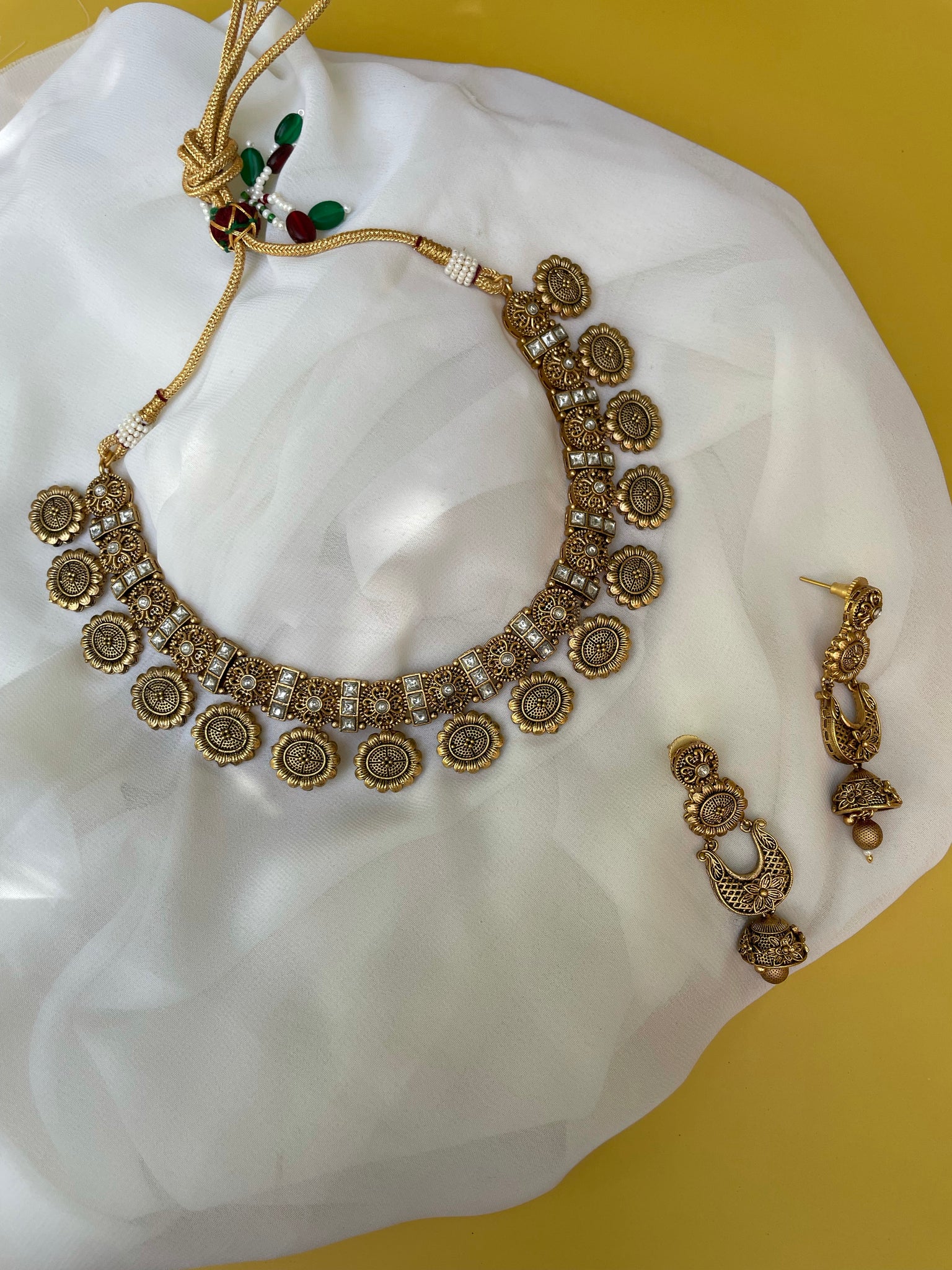 Antique Kundan necklace with Jhumkas