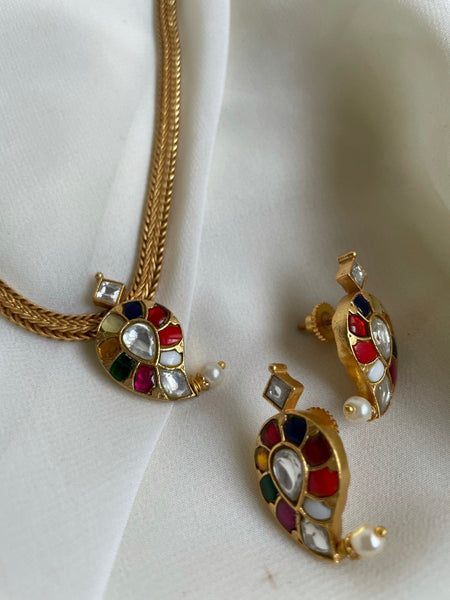 Kundan manga pendant maala with studs