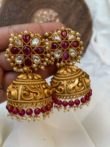 Kemp flower Matte Jhumkas with bead work- 5 Colors