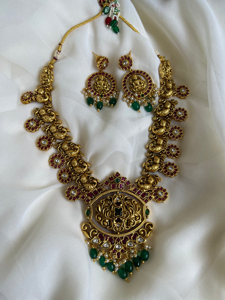 Reversible pendant antique peacock necklace with earrings