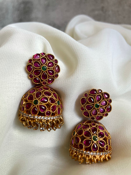 Kemp flower Rotating Jhumkas - 2 Colors