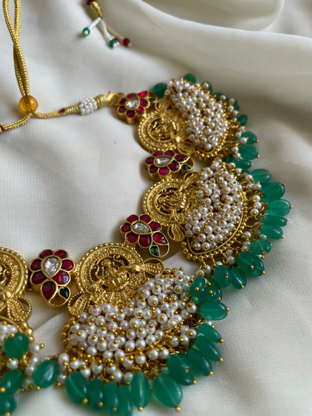 Kundan Lakshmi cluster bead necklace