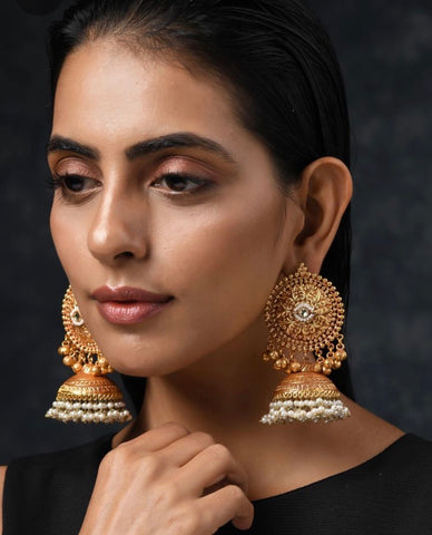 Oversized golden Jhumkas