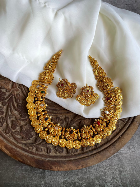 Navaratna Lakshmi coin necklace with earrings