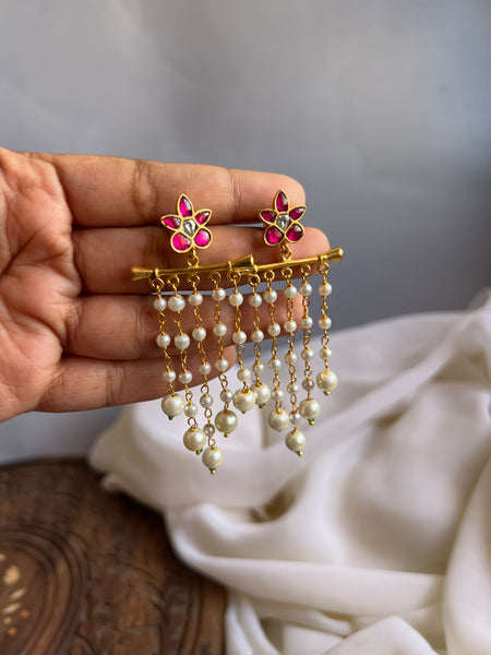 Kundan flower Pearl danglers