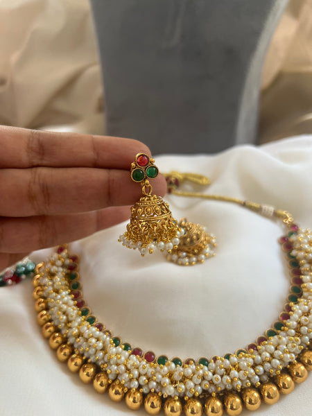 Kemp cluster necklace with jhumkas